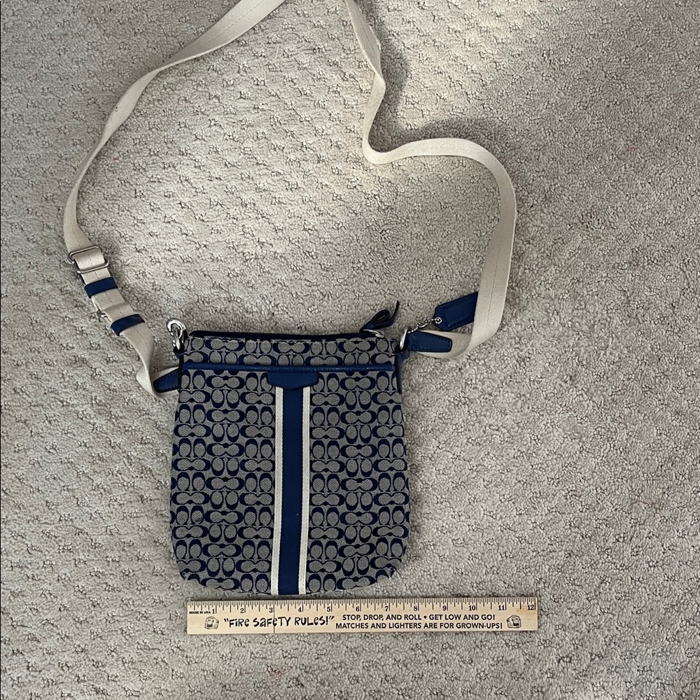 Coach Navy Signature Crossbody with Ivory Center Stripe